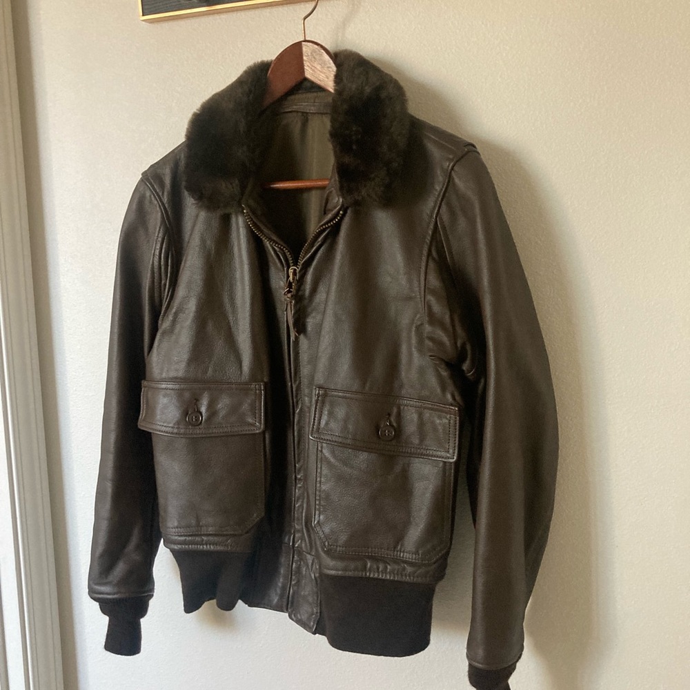 RARE Top Gun Leather Bomber Jacket Vintage 1970’s G-1 Fighter Military USN Navy